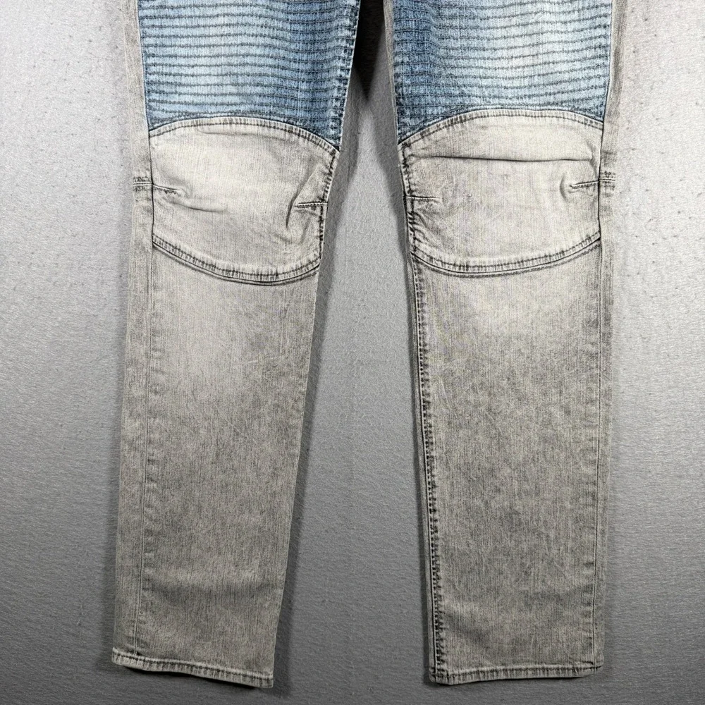 True Religion Men's Slim Fit Moto Run Stitch Jeans Size 34x35 Light Gray Wash‎